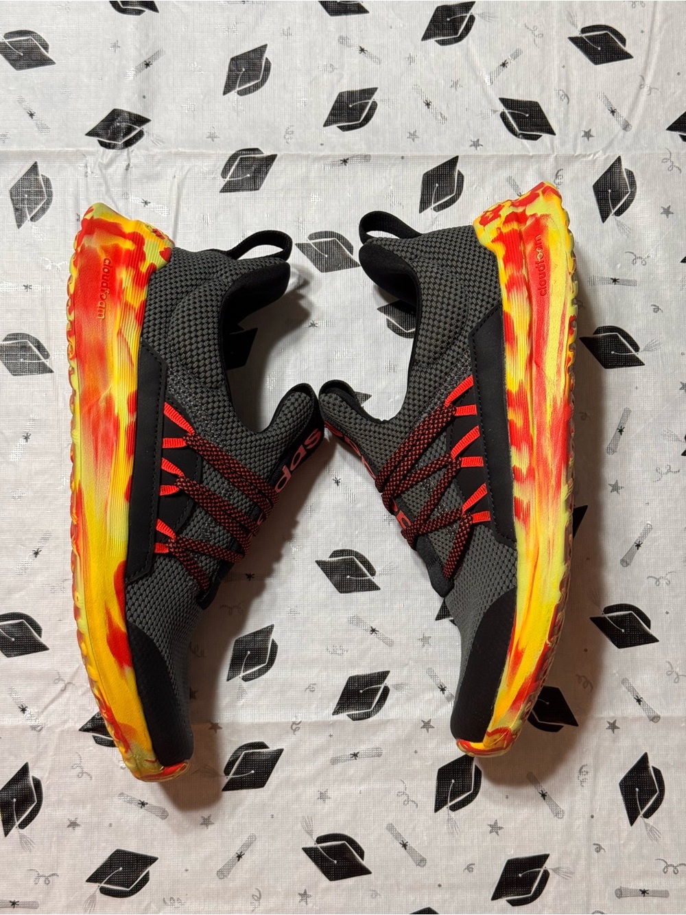 Adidas Black Sneakers with Red and Yellow and Orange Accents - Picture 3 of 9
